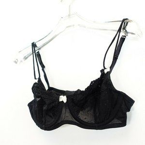 NEW ADORE ME Black Lace Bra 32C Intimate Floral Sheer Push Up Floral Unlined Bow